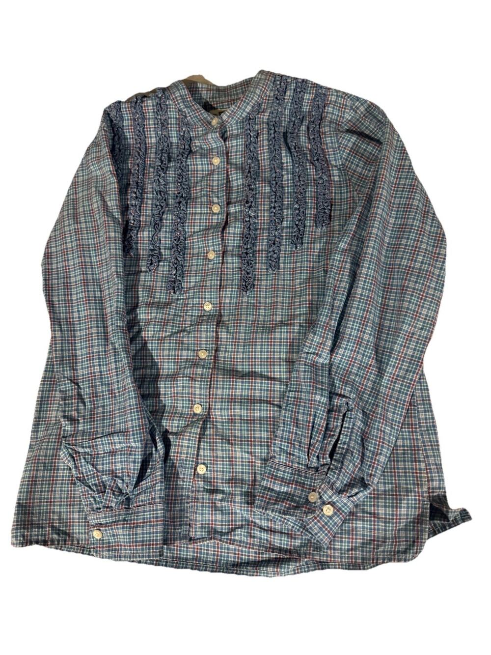 Orvis Women's Shirt Blouse Plaid Long Sleeve Size Medium Y2K Blue Red